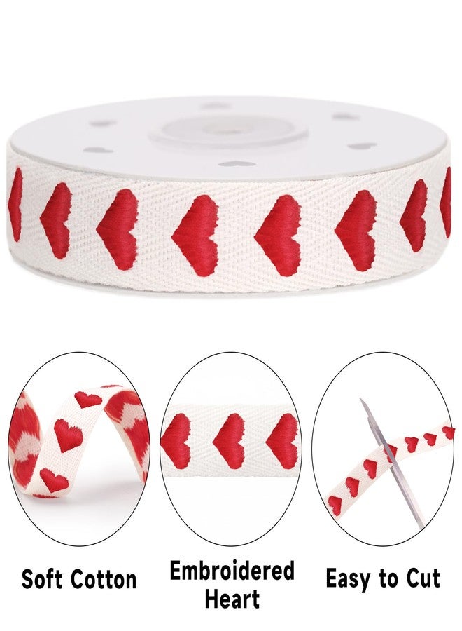 KINGLAKE Valentine Red Heart Cotton Ribbon - 5/8 Inch x 10 Yds Stitched Embroidered Hearts Ribbon for Valentine's Day Gift Wrapping Ribbons for Crafts Bouquet Birthday Wedding Party Decorations - Image 3